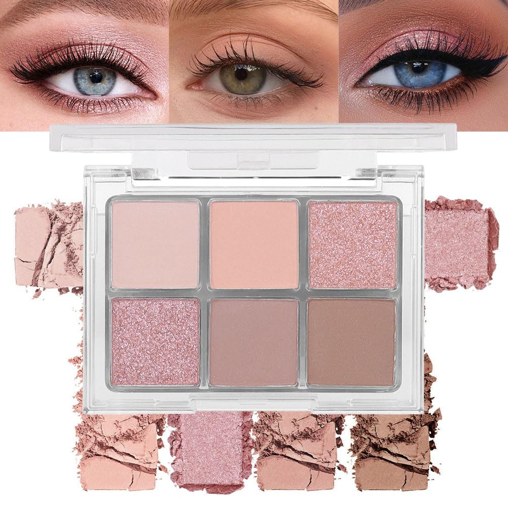 6 Colors Nude Champagne Gold Matte Shimmer Eyeshadow Palette for Eye Makeup,High Pigmented Brown Eye Shadow Primers Powder Palet de sombras de ojos