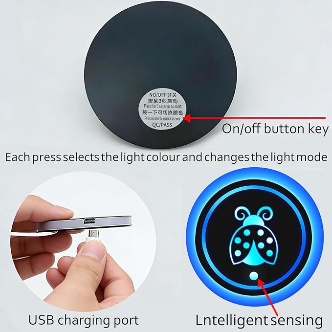 Bigfoot LED Cup Holder Lights for Car,2Pcs LED Light Up Cup Holder Coasters with USB Charging 7 Colors,Waterproof Interior Atmosphere Lamp,Car Decor Accessories Sasquatch Gifts for Women Men