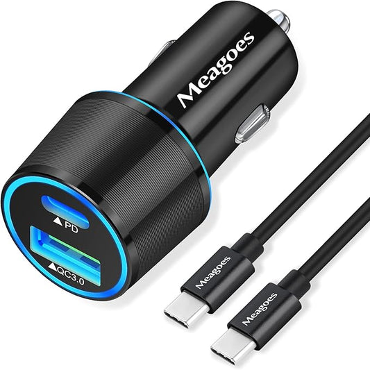 67.5W Car Charger USB C Super Fast Charging, 45W USBC & QC3.0 Port Plug for iPhone 17 Pro Max/Air/16/15/iPad, Samsung S26/S25 Android Cell Phone, Dual 12V Cigarette Lighter Adapter+ 10 ft Type C Cable