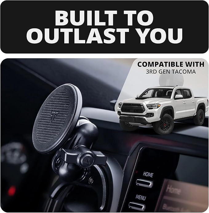 Tackform Link Vent Phone Mount Compatible with 2016-2023 Toyota Tacoma and 2014-2021 Toyota Tundra | Aluminum | Zero Slip | Compatible with MagSafe | Universal Magnetic Holder | 2" Arm | Black Knob