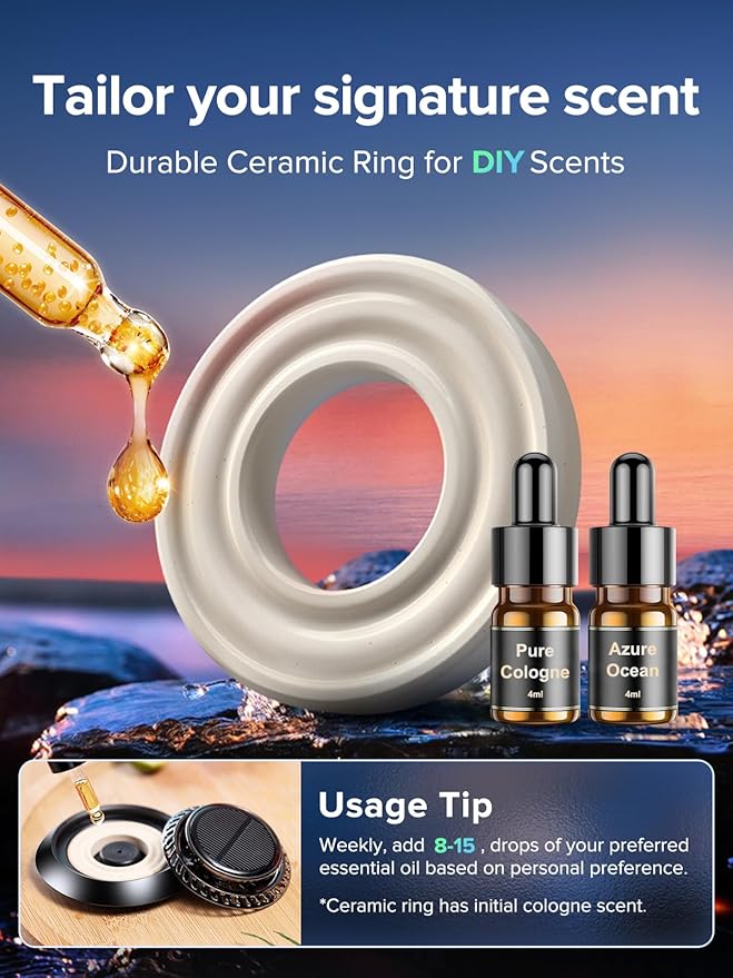 Ceeniu 2025 New UFO Car Air Freshener, Solar Powered Auto Rotary, Aluminum Alloy, Supports DIY perfumes, Natural French Fragrance, Cologne & Mint Ice Scent, Two Oils, F21 Aroma Diffuser, Car Fragrance