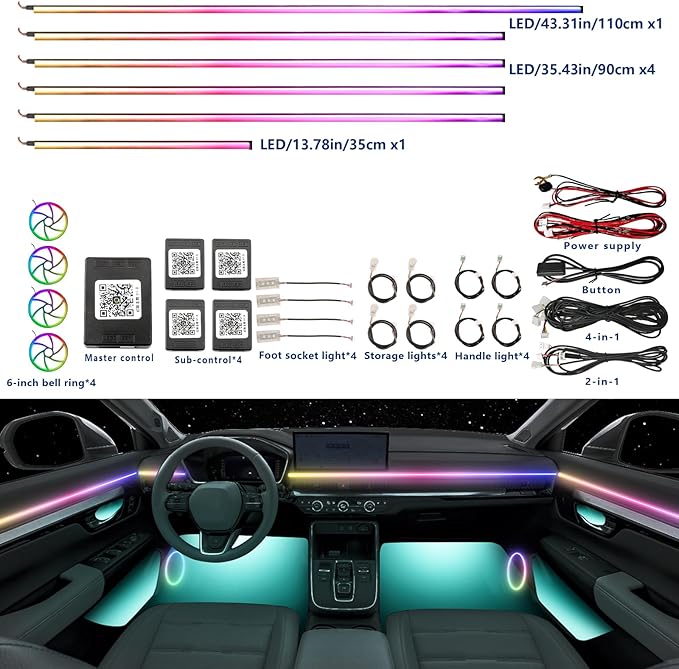 Acrylic Car Interior LED Lighting Kit, Interior Car Led Strip Lights， 22in-1 LED Fiber Optic Multi-Mode Standard Format Ambient Light, Suitable for Neon Lights of All Car Models.