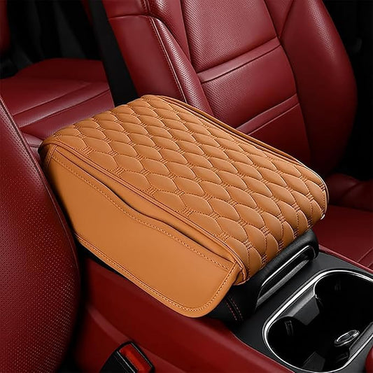 Car Center Console Cushion Pad for Kia EV9/EV9 GT-Line 2023-2025, Leather Armrest Box Pad Armrest Cover Arm Rest Cover Pad with 2 Storage Bags Waterproof for Most Vehicles Vehicles SUVs