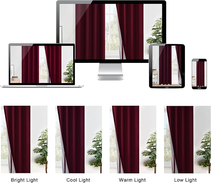 XWZO 100% Blackout Curtains with Tiebacks- 2 Thick Layers Completely Shaded Window Treatment Thermal Insulated Lined Drapes with Grommets for Bedroom/Patio Door, Burgundy, W42 x L84, Set of 2 Panels