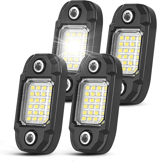 4 Pods White Rock Lights 24 LEDs Chips Waterproof Neon Trail Rig Lamp Underglow Light for Car Truck Motorcycle SUV ATV UTV (White)