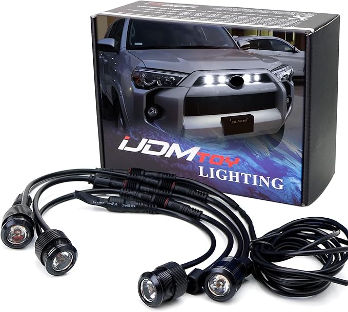 iJDMTOY 4pc Set 3W High Power LED Grille Mesh Mount Lighting Kit Compatible with Toyota FJ Cruiser 4Runner Tacoma etc., 6000K Xenon Projector Lens Spot Beam LED Lights