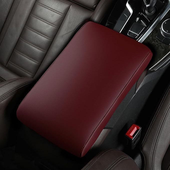 Car Armrest Cover Pad for BMW 3 Series 340i 330d 330i 320i 2000-2025 Premium Leather Center Console Armrest Cushion Pad Anti-Scratch Waterproof Auto Interior Accessories Wine Red