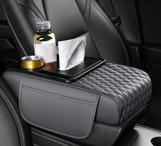 Car Armrest Center Console Cover for Lincoln MKX 2007–2018, Center Console Pad with Cup Holder, Multifunctional Armrest Cushion,D Grey