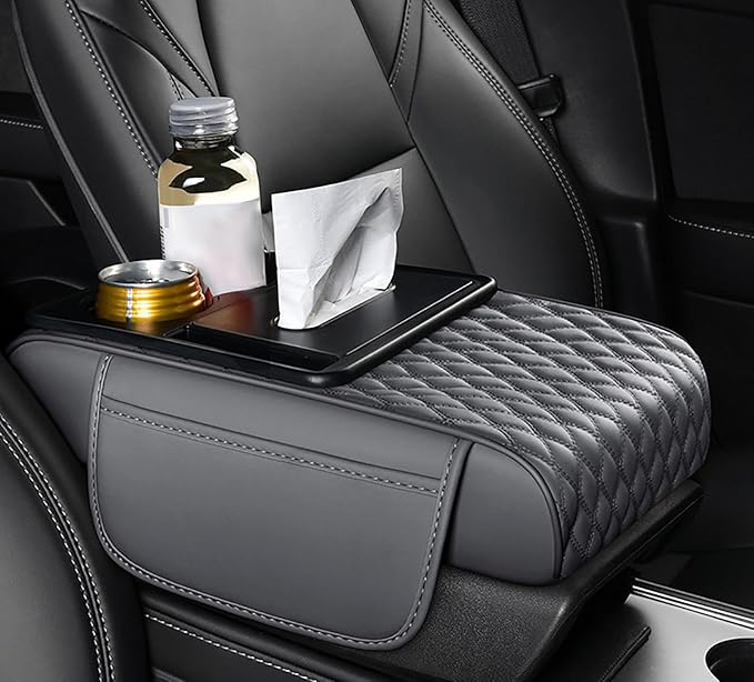 Car Armrest Center Console Cover for BMW X3 F25 2011 2012 2013 2014 2015 2016 2017, Center Console Pad with Cup Holder, Multifunctional Armrest Cushion,D Grey