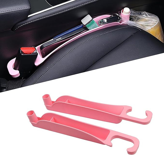 2PCS Car Seat Gap Filler Organizer, Multifunctional Seat Side Gap Filler Between Seat and Console, with Organizer & Hook Function for Avoiding Dropped Items, Universal Fits (Pink)