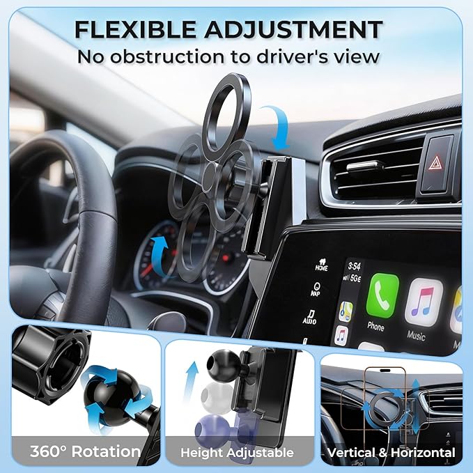 Car Phone Holder for Chevrolet Malibu 2016-2025 & Equinox 2018-2024 (Only for 8-Inch Screen) 360° Rotation Magnetic Cell Phone Mount, Compatible with Magsafe, Does Not Affect Air Vent