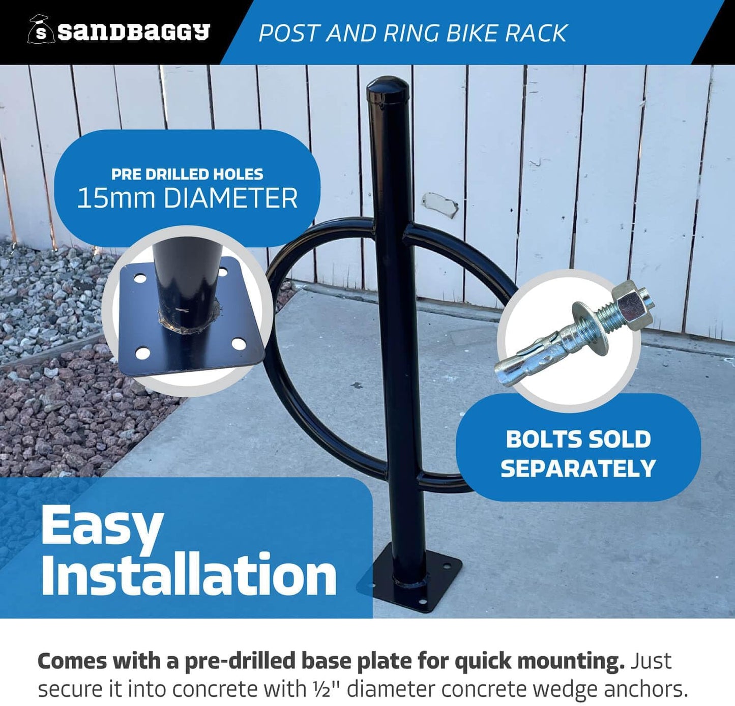 Sandbaggy Post and Ring Bike Rack - Commercial Bike Racks - Galvanized Steel - Anti-Theft Design - In Ground, Apartments, Sidewalks, Industrial (Orange, 10)