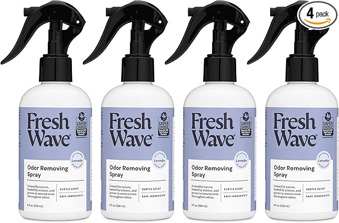 Fresh Wave Lavender Scent Odor Removing Spray, 8 fl. oz. | Pack of 4 | Odor Absorber for Home, Furniture, Fabrics & Trash | Safer Odor Relief