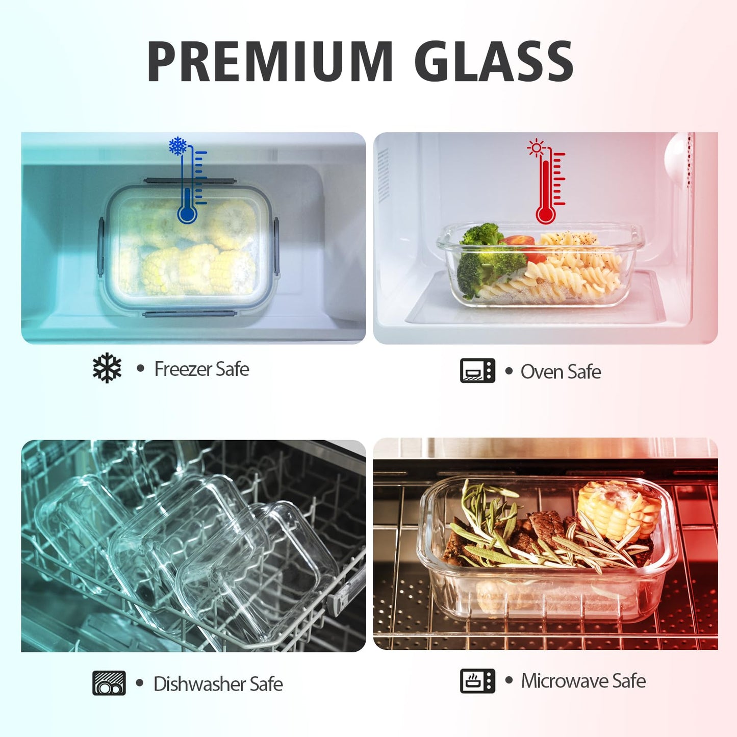 S SALIENT 24 Pieces Glass Food Storage Containers with Lids,Glass Meal Prep Containers Set with Locking Lid,Airtight Glass Lunch Container for Kitchen,BPA Free(12 Lids & 12 Containers)