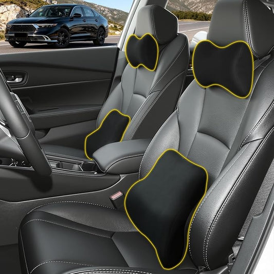 Car Neck & Lumbar Support Pillow Set for Honda Accord, Soft Memory Foam Headrest & Back Cushion, Ergonomic Comfortable Seat Support for Daily Driving and Long Trips Car Interior Accessories
