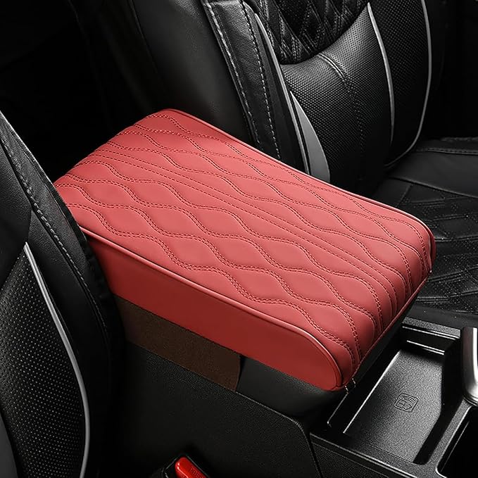 Leather Car Armrest Box Pad for Tesla Cybertruck 2023 2024, Memory Foam Car Center Console Cover Comfort Waterproof Arm Rest Cushion Pad Universal Accessories,F/Red