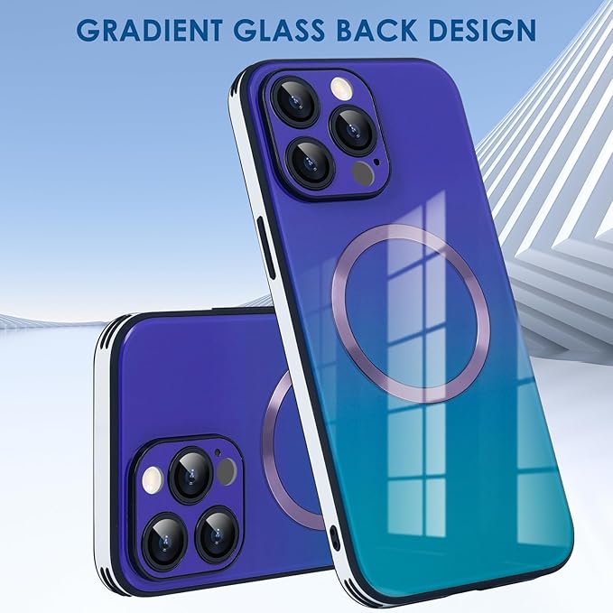 Guppy Compatible with iPhone 13 Pro Max Case Magnetic, with Full Camera Lens Protector [Compatible with MagSafe] Scratch Resistant Gradient Glass Back Cover Phone Case-Purple