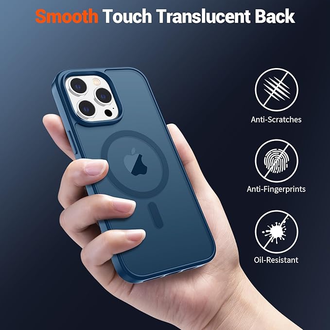SUPFINE Magnetic for iPhone 14 Pro Case (Compatible with MagSafe) (Military Grade Drop Protection) Slim Translucent Matte Shockproof with Anti-Fingerprint Phone Case,Deep Blue