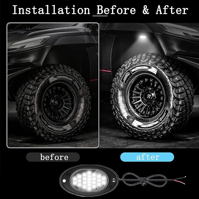 12 Pods Rock Lights Pure LED Lights for Car SUV Ambient Underglow Lights Waterproof Neon Trail Rig Lamp Lighting for Truck