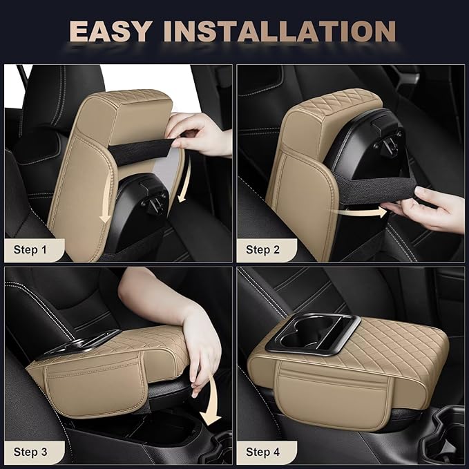 Center Console Cover Fit for Avalon Faux Leather Car Armrest Cushion with Storage Bags, Cup Holder ＆ Phone Storage Multifunctional Middle Console Cover(Beige)
