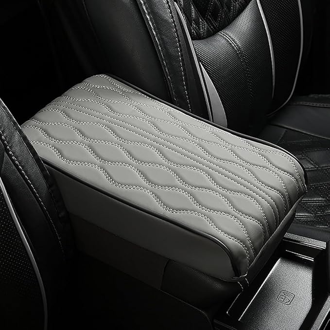 Leather Car Armrest Box Pad for Tesla Cybertruck 2023 2024, Memory Foam Car Center Console Cover Comfort Waterproof Arm Rest Cushion Pad Universal Accessories,B/Gray