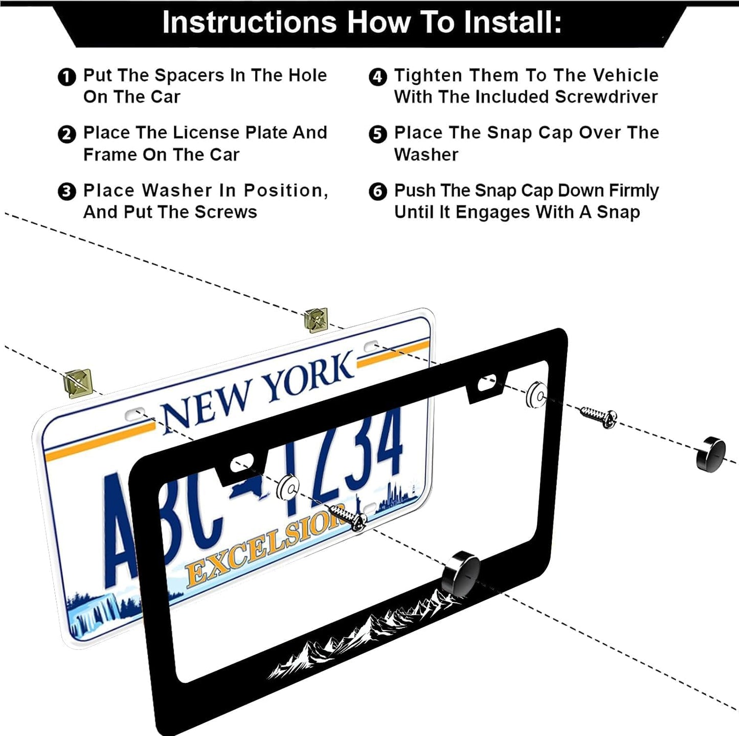 Mountains License Plate Frames - 2 Pcs Set 2 Holes Stainless Steel Metal Novelty Auto Car Accessories Decoration License Plate Frame Cover Size 6.3" x 12.2" Fit US Vehicles for Women Men Gift