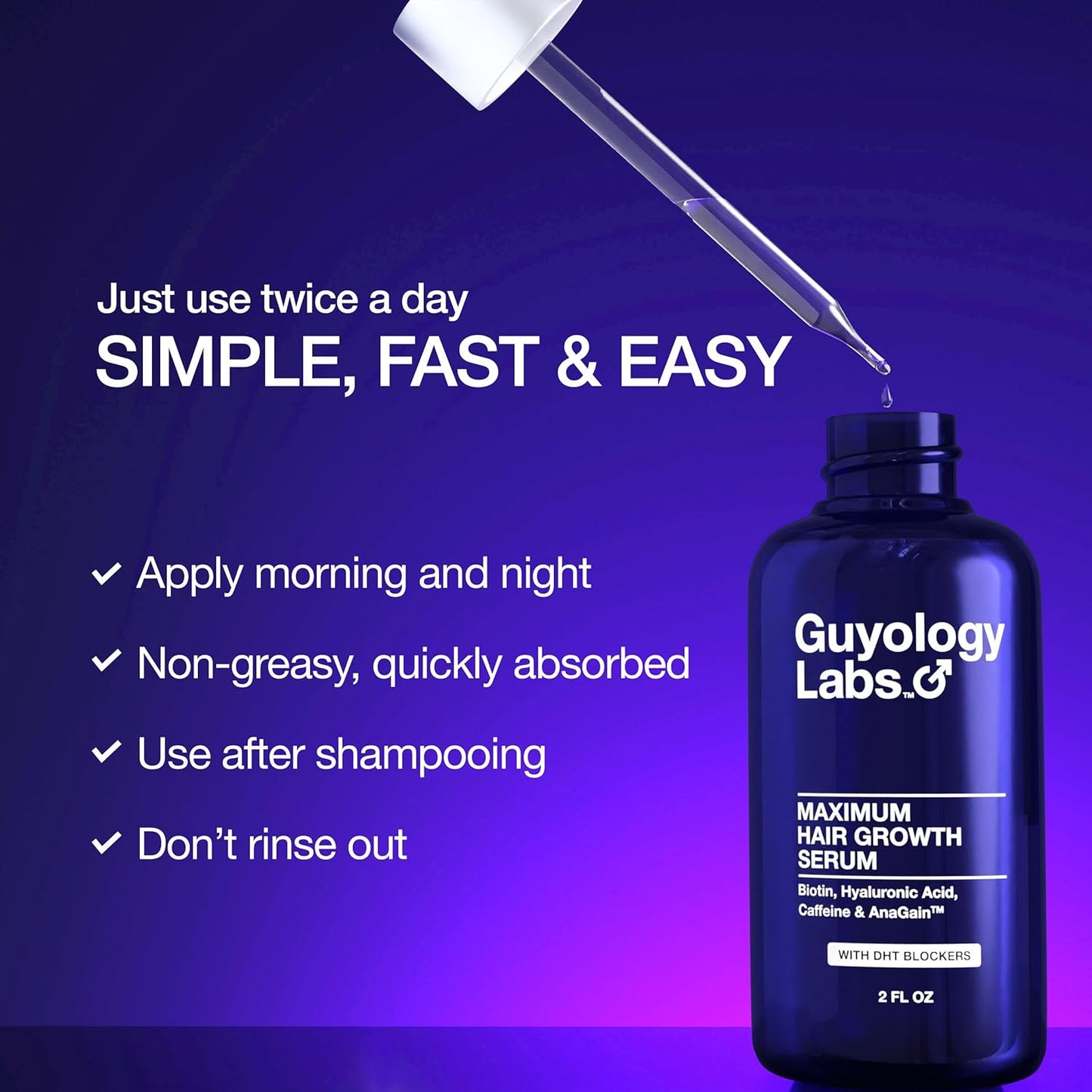 Biotin Hair Growth Serum for Men, Women & All Hair Types - DHT Blocker, Anti-Thinning & Hair Loss Treatment - Thickening & Regrowth Serum - Made in USA - Guyology Labs