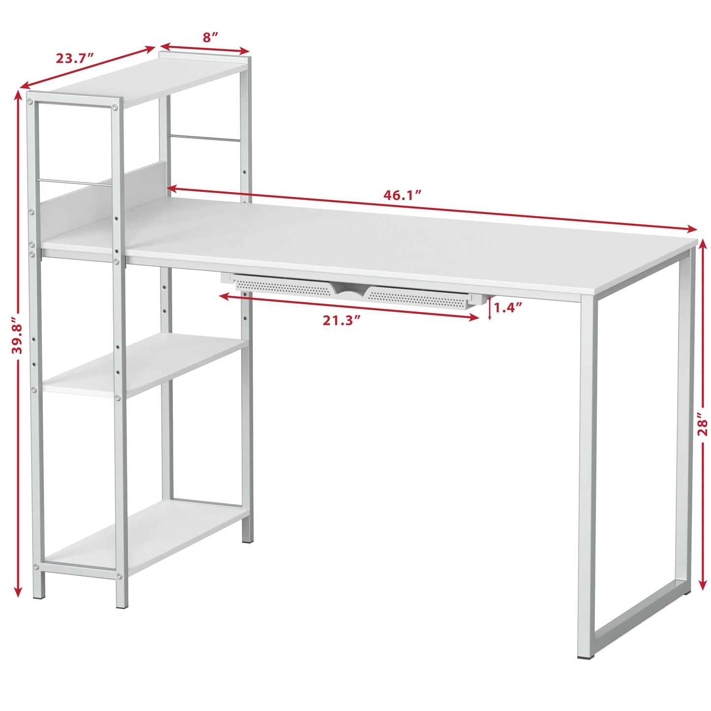 SHW 46-Inch Home Office Mission Computer Desk with Side Shelf and Drawer, White