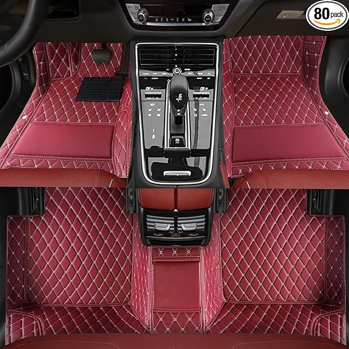 TREGOO All Weather Car Mats Custom Fit Non Slip Floor Mats for 1998-2025 Cars Personalized Leather Protection Pads Suitable for Men Women (Wine red)
