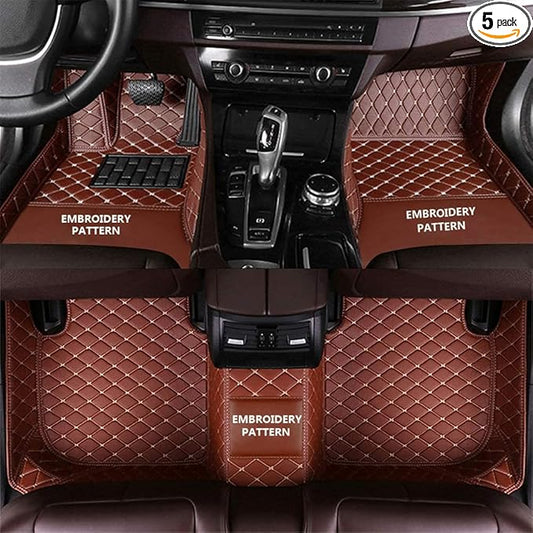 Car Floor Mats for 99% Cars, Trucks and SUVs Full Coverage Pads Protection Non-Slip Leather Floor Liners (Light Brown)