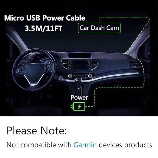 Dash Cam Micro USB Power Cable 11FT, Right Angle 90 Degree Micro USB with Dual USB Port Fast Power Supply, for 12V-24V Car and Truck Dash Cam, GPS Navigator, MP3 Player and Other USB Devices
