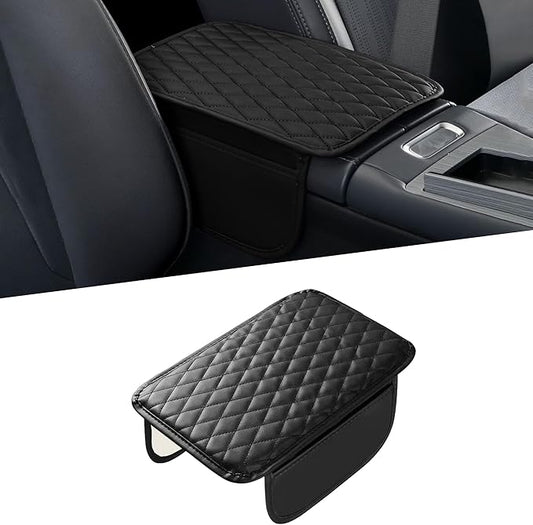 Car Center Console Cover, Universal Center Console Protector Pad with Soft Microfiber Leather & 2 Storage Pockets, Non-Slip Cushion for Car SUV Truck Interior Accessories (Black)