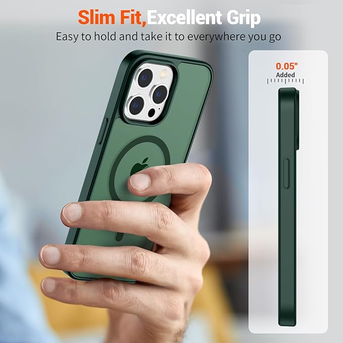 SUPFINE Magnetic for iPhone 12 Pro Max Case (Compatible with MagSafe) (Military Grade Drop Protection) Slim Translucent Matte Shockproof with Anti-Fingerprint Phone Case,Forest Green