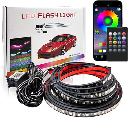 Car Led Lights Waterproof Truck Bbed Light Strip Car Underglow Lights Interior Running Board Lights for Trucks Led Tailgate Light Bar 60 inch 12V LED Lights (with Remote Control, 120cm*4)