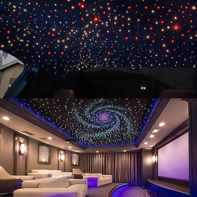 AKEPO 20W Twinkle Dual-Head Dual Color Fiber Optic Lights, Fiber Optic Star Ceiling Light Kit Sound Activated APP Remote Control for Car Starlights Headliner/Home 800pcs 13.1ft/4m Fiber Strands