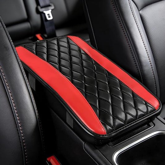 Car Center Console Cushion Pad, Arm Rest Covers, 12.6"×7.5" Leather Waterproof Auto Armrest Seat Box Protector, Auto Comfortable Center Console Cover Universal for Most Vehicles (Red)