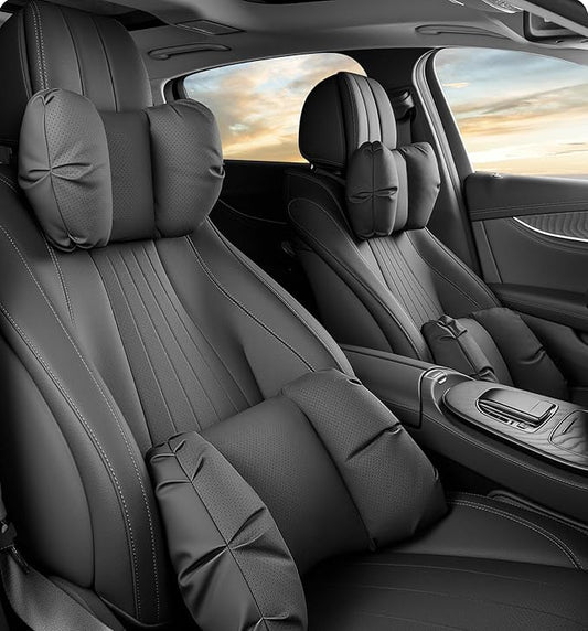 Car Neck Pillow & Lumbar Support for Nissan Altima Maxima Pathfinder Armada Rogue Sentra Versa Kicks Murano Leaf Ergonomic Breathable Mesh Auto Seat Back Cushion Headrest,Black-Neck Pillow