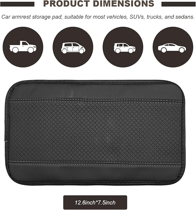Car Armrest Storage Box Mat, Leather Embossing Auto Center Console Cushion Protective Pad, Anti-Scratch Waterproof Armrest Seat Box Protector for Most Cars Trucks SUVs (Black & Gray)