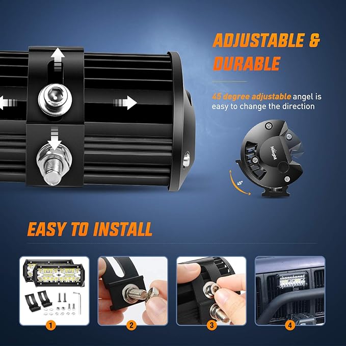 Nilight Led Pods 6.5 Inch 120W Flood Spot Combo Off Road Driving Fog Light Bar Work Lighting for Truck Tractor Pickup Boat SUV ATV UTV 4WD Car 4x4 Van Camper Motorcycle Dirt Bike Golf Cart 12V 24V