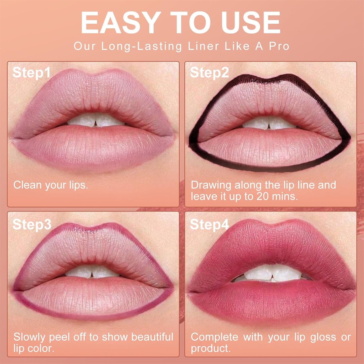 OETUIOW Lip Stain Peel Off, Lip Liner Moisturizing Long-Lasting & Waterproof, Transfer Proof & Plumping, Non-Stick Cup, 2PCS Mauve