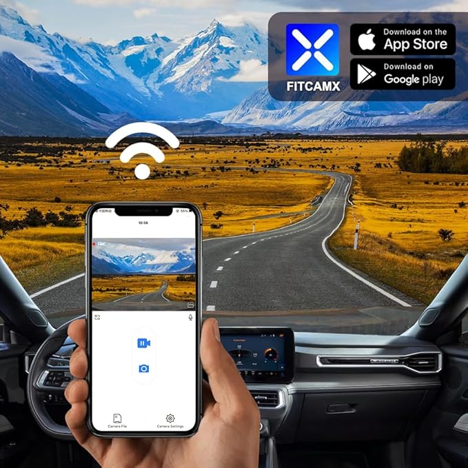 Fitcamx 4K Dash Cam Compatible with Ford Mustang 2024 2025 Ecoboost GT Premium Dark Horse, Integrated OEM Look, UHD 2160P Video, Loop Recording, Built-in WiFi & APP, G-Sensor, Plug & Play, 64GB Card
