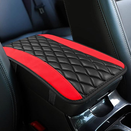 Car Center Console Cushion Pad, Armrest Cover for Car, Leather Waterproof Armrest Seat Box Cover, Auto Accessories Comfortable Arm Rest Box Cushion Pad for Most Vehicles (Red)