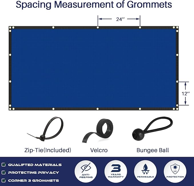 Windscreen4less Privacy Fence Screen Heavy Duty Windscreen Fencing Mesh Fabric Shade Net Cover with Brass Grommtes for Outdoor Wall Garden Yard Pool Deck, 8'x114' Blue