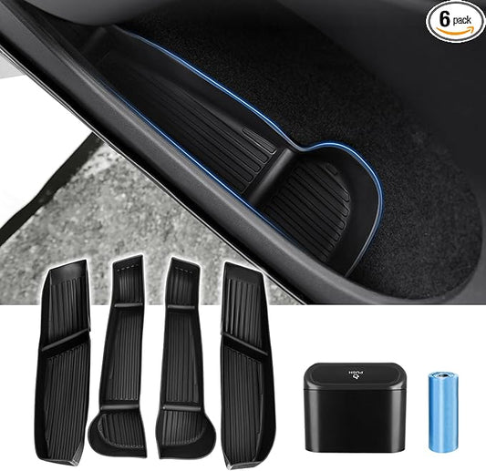 Canvcle Car Door Side Storage Box and Trash Can for 2020-2024 Tesla Model Y (Not for Juniper) Accessories Front Rear Door Insert Tray Organizer Slot Storage Protector with Trash Can 6PCS