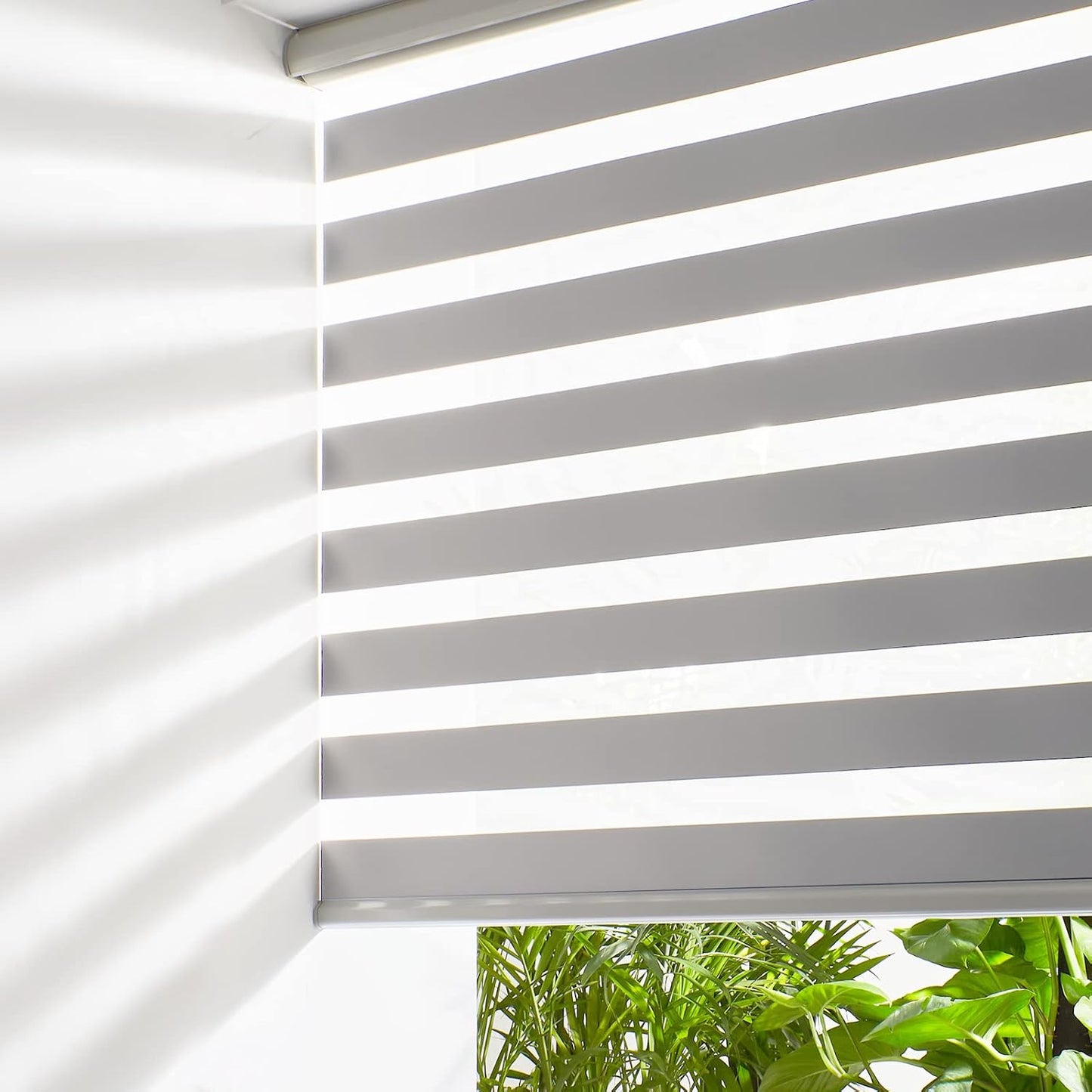 Persilux Cordless Zebra Blinds for Windows (46" W X 64" H, Grey) Free-Stop Windows Shades Dual Layer Light Control for Day and Night, Light Filtering Sheer Shades for Home, Easy to Install