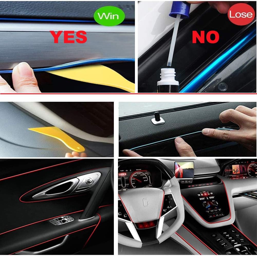 El Wire Blue Interior Car LED Strip Lights, 3M Neon Wire USB 5V with Fuse Protection for Automotive Interior Decoration, with 6mm Sewing Edge