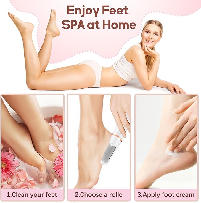 Electric Foot Callus Remover, Callus Remover for Feet Rechargeable Portable Pedicure Tool Kit, Smooth Pedicure Wand for Feet Care, Removes Dry Hard & Dead Skin Ideal Gift (White)