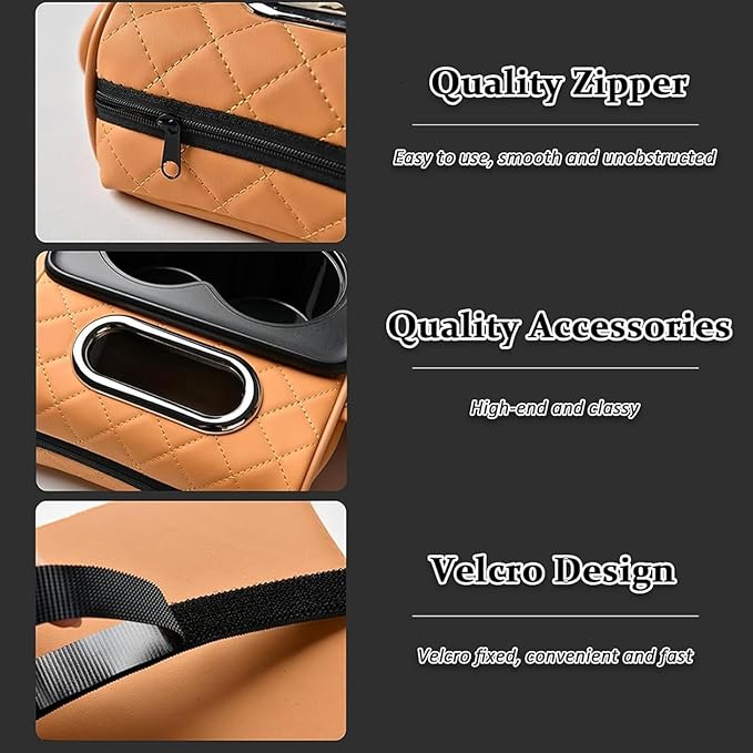 Car Center Console Cover for Hyundai Tucson 2021-2024, Leather Armrest Cushion Protector Pad with Tissue Box Holder Storage Pockets Cup Holder Phone Slot, G/Orange