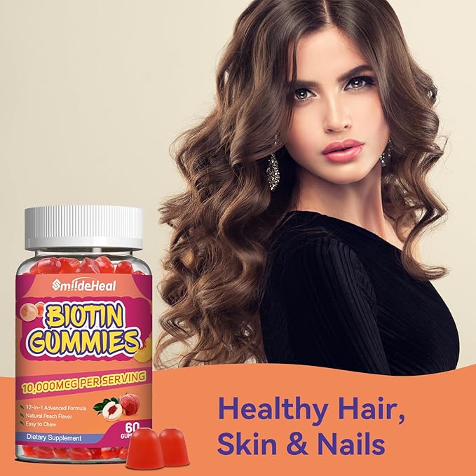 2 Pack Biotin Gummies for Hair Growth 10000 mcg, Hair Skin and Nails Gummies with Folic Acid, Vitamins A, B, C, E & D, Vegan biotin Vitamins for Women & Men, 120 Gummies