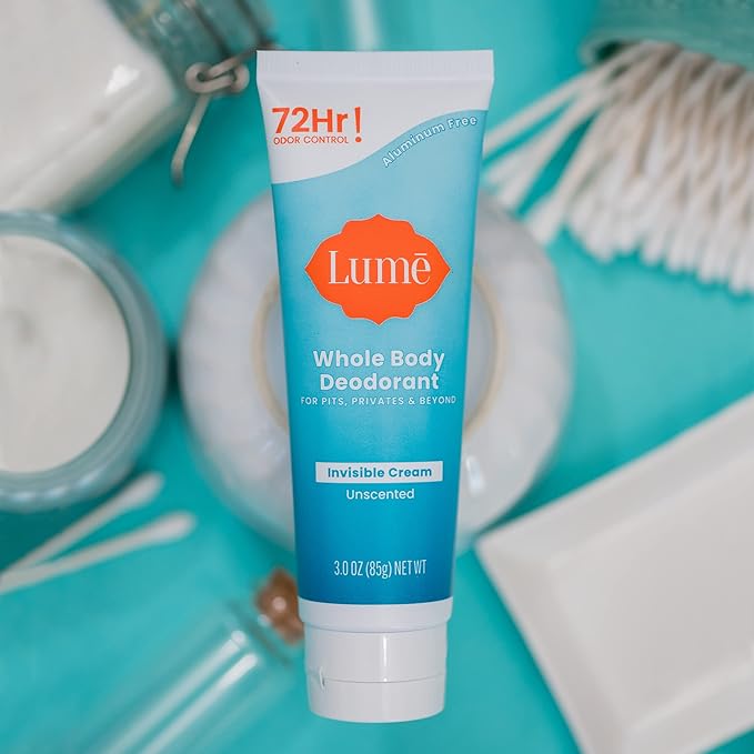 Lume Whole Body Deodorant - Invisible Cream Tube - 72 Hour Odor Control - Aluminum Free, Baking Soda Free, Skin Safe - 3.0 ounce (Unscented)